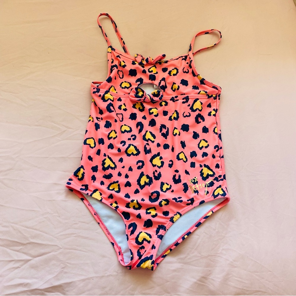 💛 Betsey Johnson Cheetah Girls Onepiece Swimsuit Pink Hearts Bow Bikini Cutout